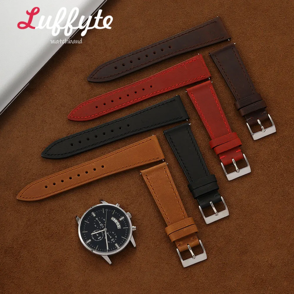 Herren Crazy Horse Leder Uhrenarmband 18mm 19mm 20mm 21mm 22mm Schnellverschluss Federstege Retro Rindsleder Ersatzband Gürtel