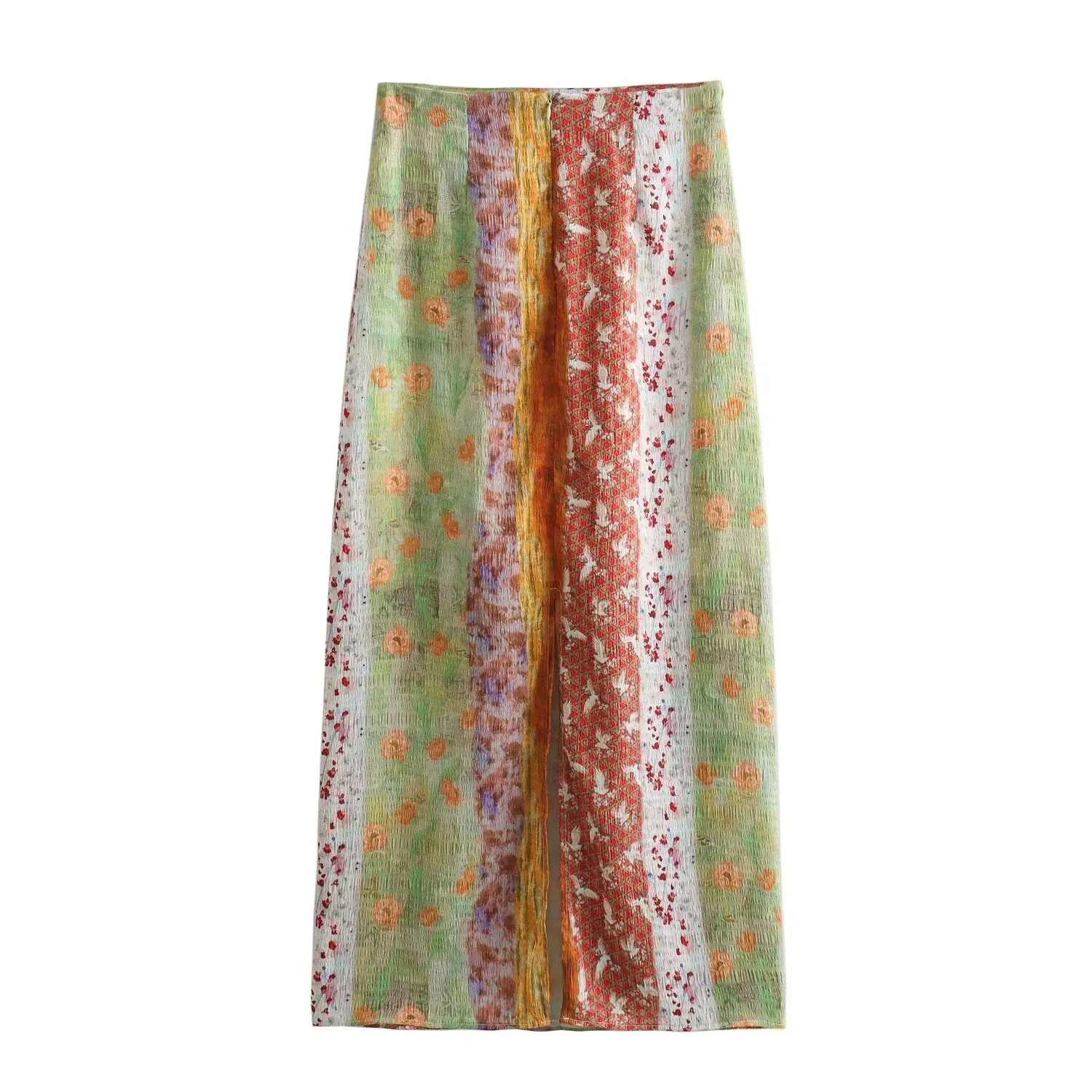 夏の新スタイルの女性のロングスカート透かし絵画デザインミディスカートフレンチスタイルプリントカジュアルポリエステル繊維