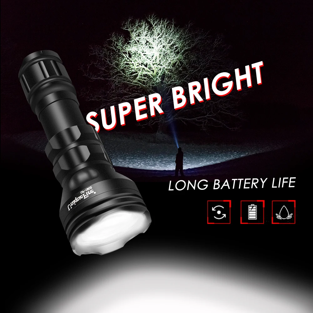 UniqueFire 1903 White Light LED Tactical Flashlight 2500LM Water Resistant Torch 5 Modes Adjustable for Hiking Camping Emergency