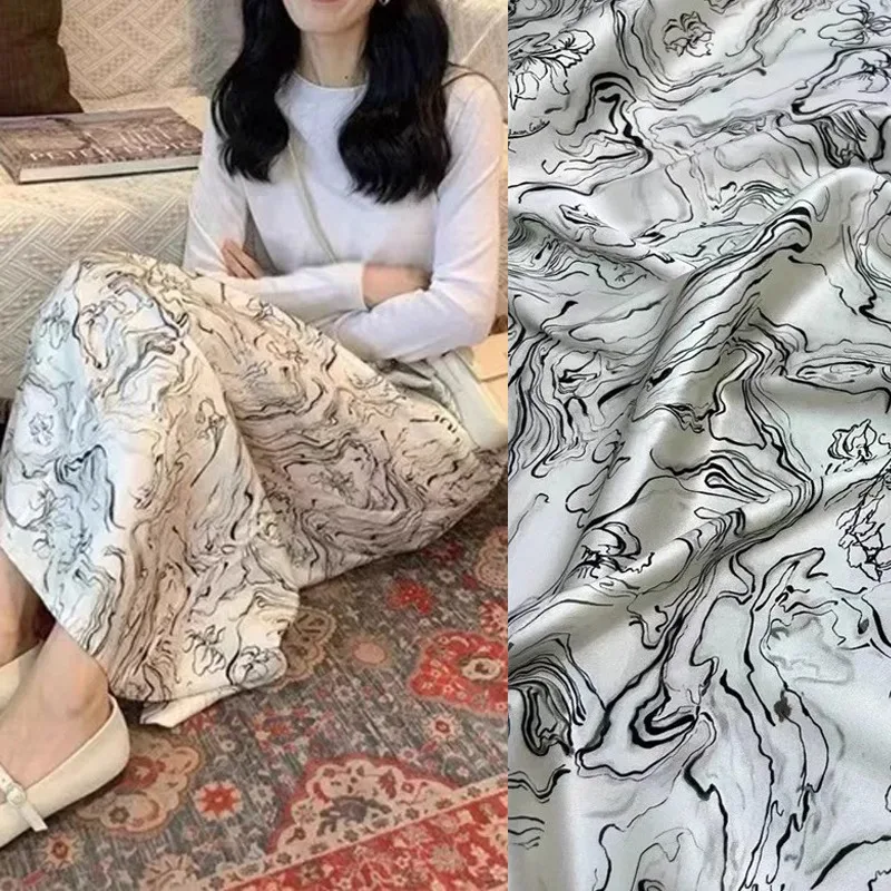 

Elastic Twill Silk Fabric with Ink Orchid Print for DIY Sewing 95% Silk 5% Spandex Fabric for Summer Dress Pajamas Pants R2343