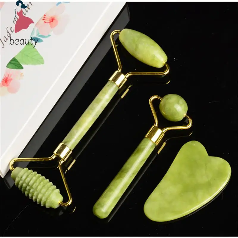 Rolo Facial de Jade para Massageador Rosto Gua Sha Massage Ball Set Raspador Guache Roller Microniddle Ferramentas de cuidados com a pele