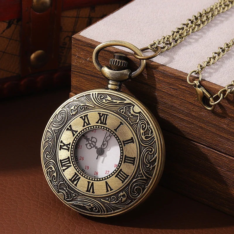 Vintage Bronze Romantic English Vintage Classic Pattern Pocket Watch Roman Numerals Antique Pocket Watch Father's Day Gift