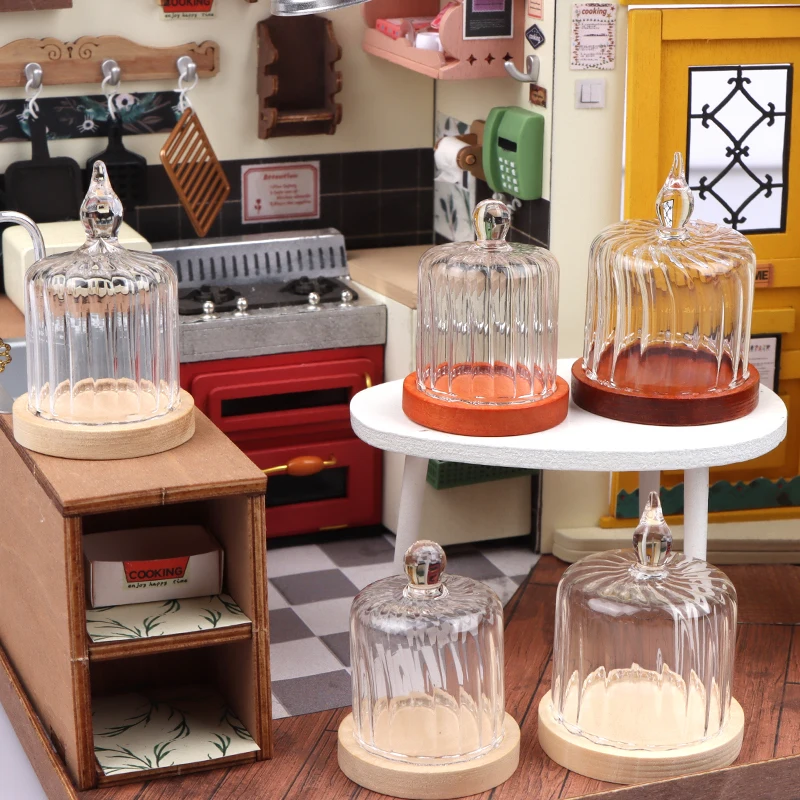 1Set 1:12 Dollhouse Miniature Clear Glass Cover Cake Dessert Cover Coffee Tray Kitchen Decor Toy Doll House Accessories