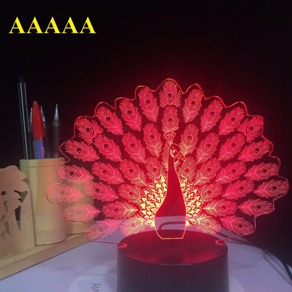 Peacock Spreads Tail Peafowl 3D LED Night Light 7 Color Changing Animal Table Lamp Home Decor Gifts 3.28 Anniversary Budget Deal