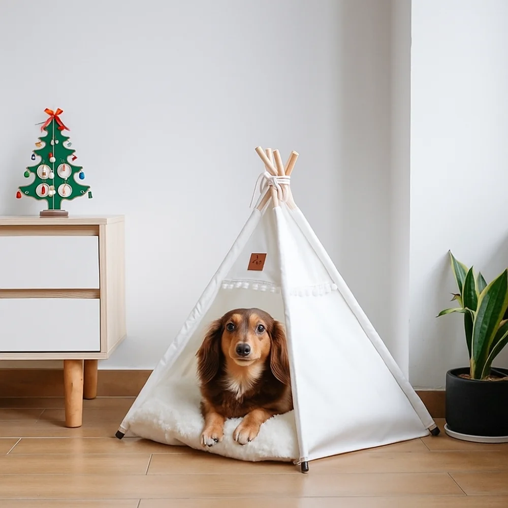 

with Thick Cushion Cat Teepee Tent Thick Cushion Soft Mattress Dog Tent Bed Foldable Washable Pet Tent Kennel Four Seasons