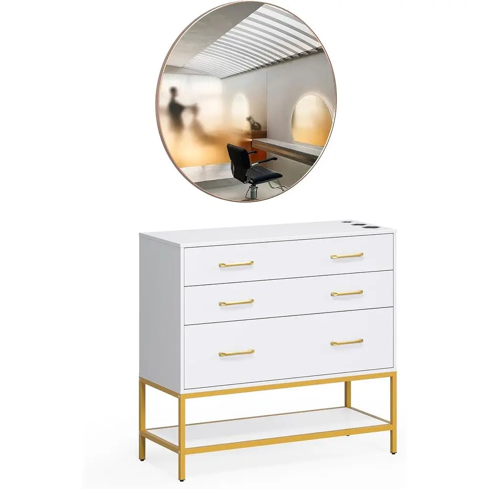 

Профессиональная станция для укладки волос с зеркалом, ящиками, полками и шкафом для хранения косметических салонов из белого золота