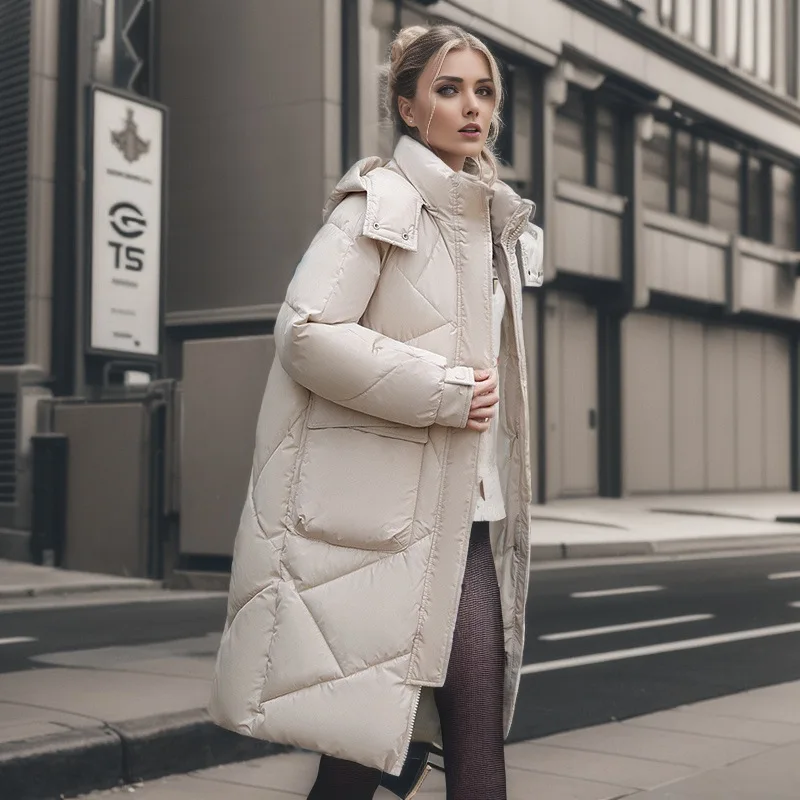 Cappotto invernale da donna donna colore puro Casual con cappuccio lungo parka donna tasca grande giacca lunga sopra il ginocchio per giacca da donna