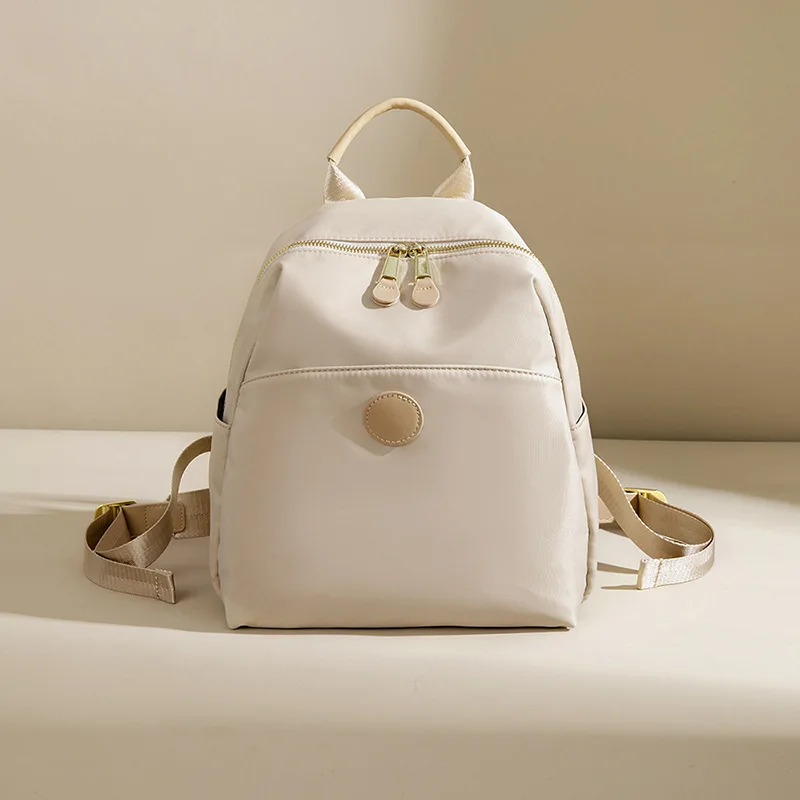 Women Oxford Backpack Round Front Emblem Water Resistant for Daily Travel Work Commuting C9167 with Carry Handle Casual Bag