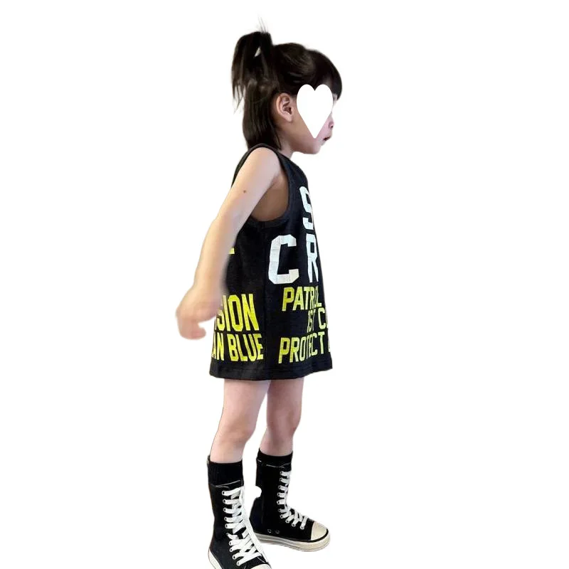 2025 New Children's Summer Western Street Style Letter Printed Pattern Loose Sleeveless Top