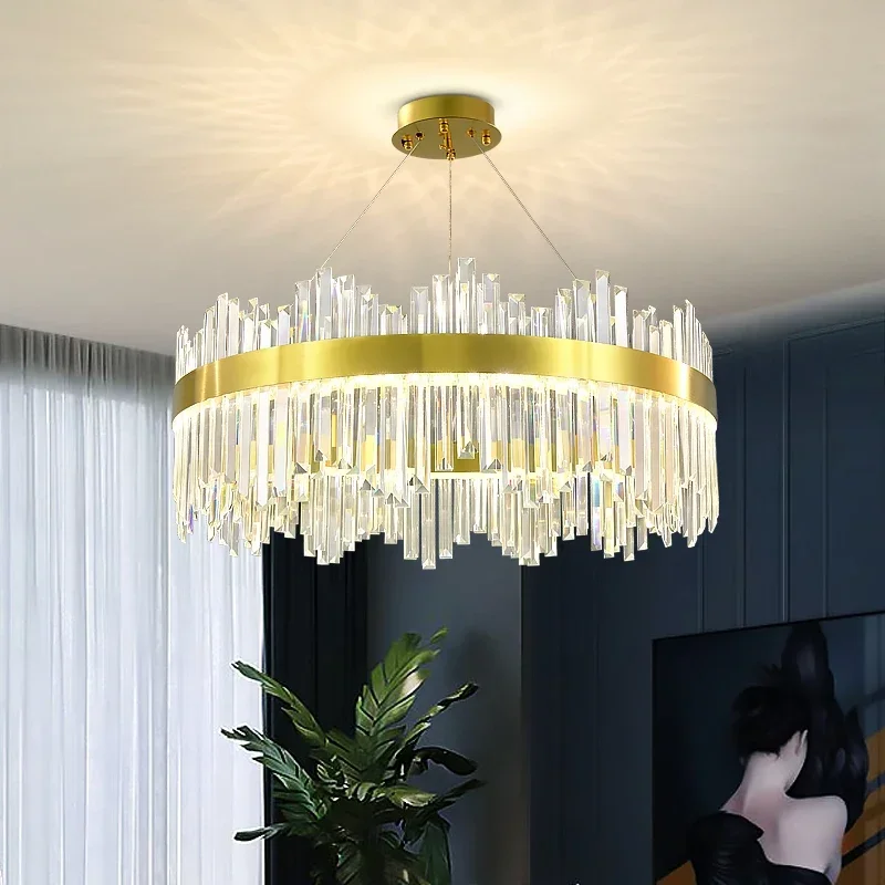 

Роскошные светодиодные хрустальные потолочные люстры 2024, люстра с дистанционным затемнением, золотой подвесной светильник для гостиной, столовой, домашний декор, лампа