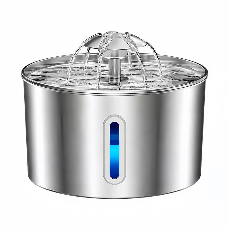 2.2L Stainless Steel Cat Dog Water Fountain Automatic Pet Water Dispenser Wireless Infrared Sensor USB Rechargeable Quiet Pump