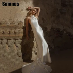 Sumnus Simple Mermaid Wedding Dresses Halter Sleeveless Backless Beach Bride Dress Minimalist Bridal Gowns Vestidos De Fiesta