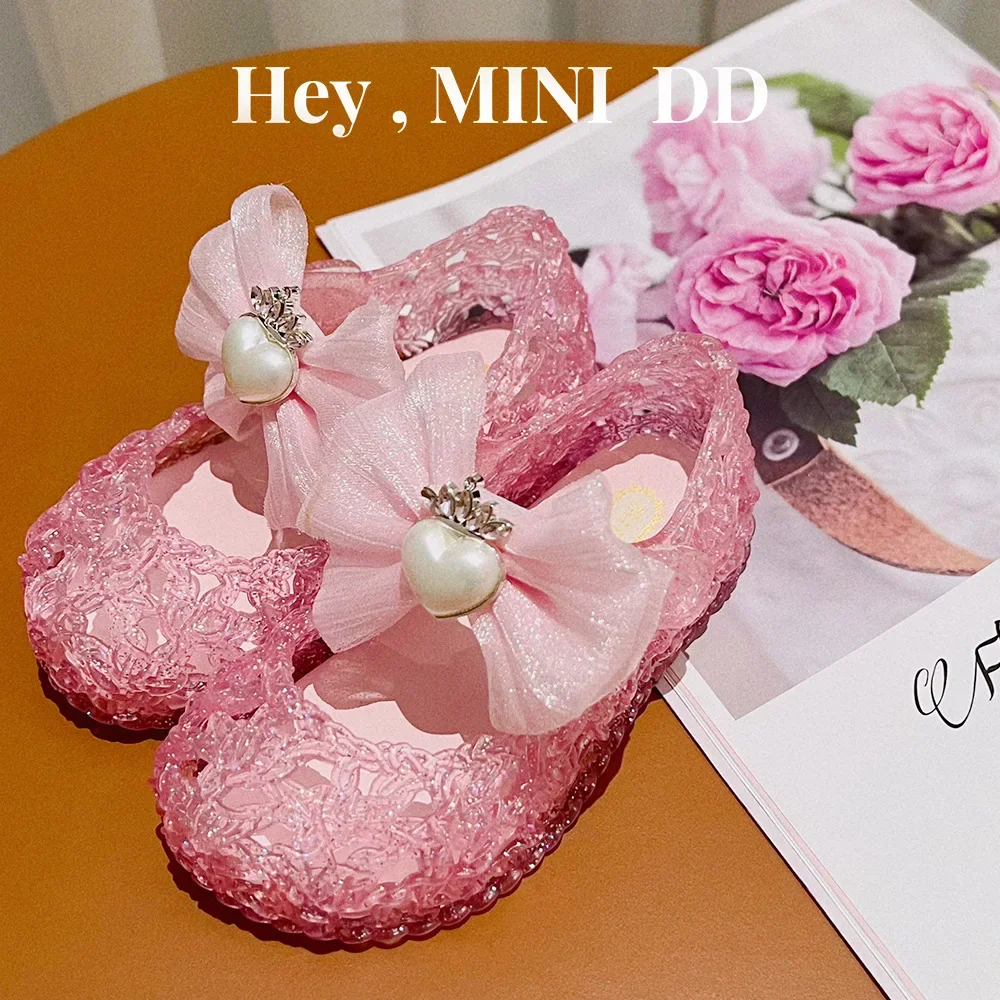 Soft Bottom Casual Baby Kid's Beach Shoes Crown Love Pearl Sandals Cute Bow Girls' Sandals Breathable Non-slip Beach Shoes