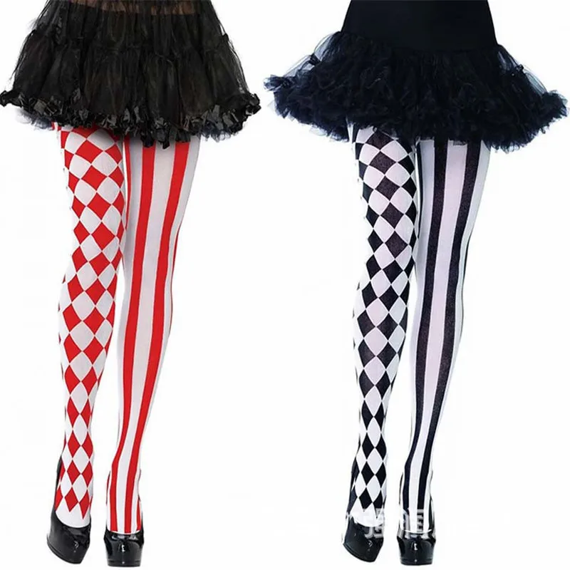 Womens Halloween Tights Party Cosplay Striped Elastic Pantyhose Autumn Winter Xmas Club Clown Stockings Multicolor Hosiery