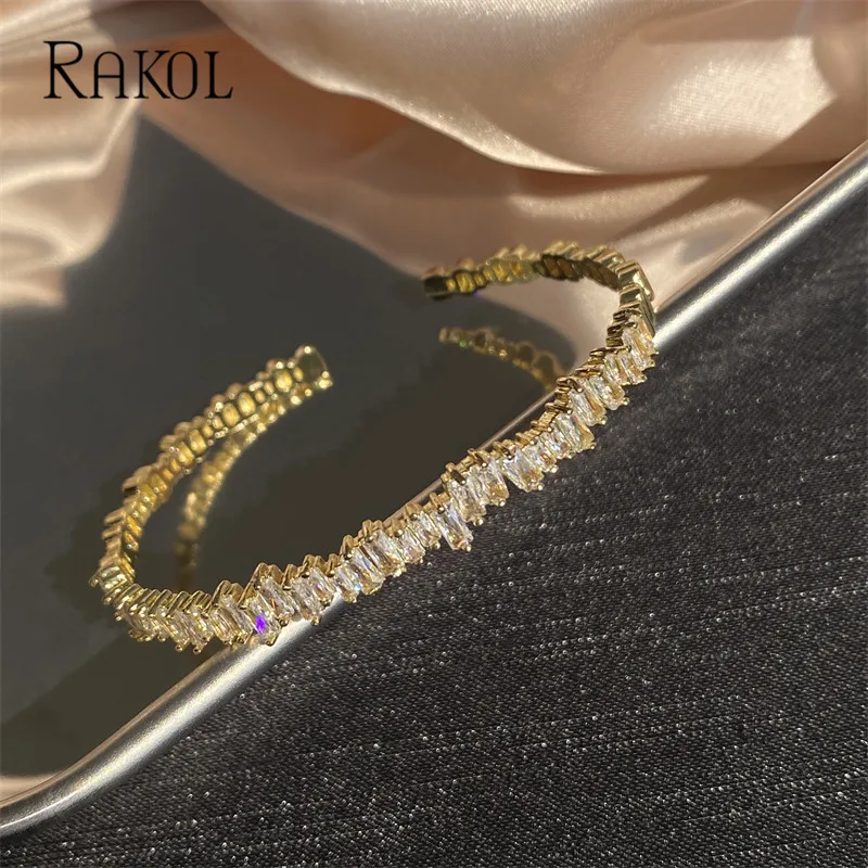 

RAKOL Simple golden Luxury Cubic Zirconia Bracelets for Women Minimalist Fashion Jewelry Bridal Wedding Dress Accessories