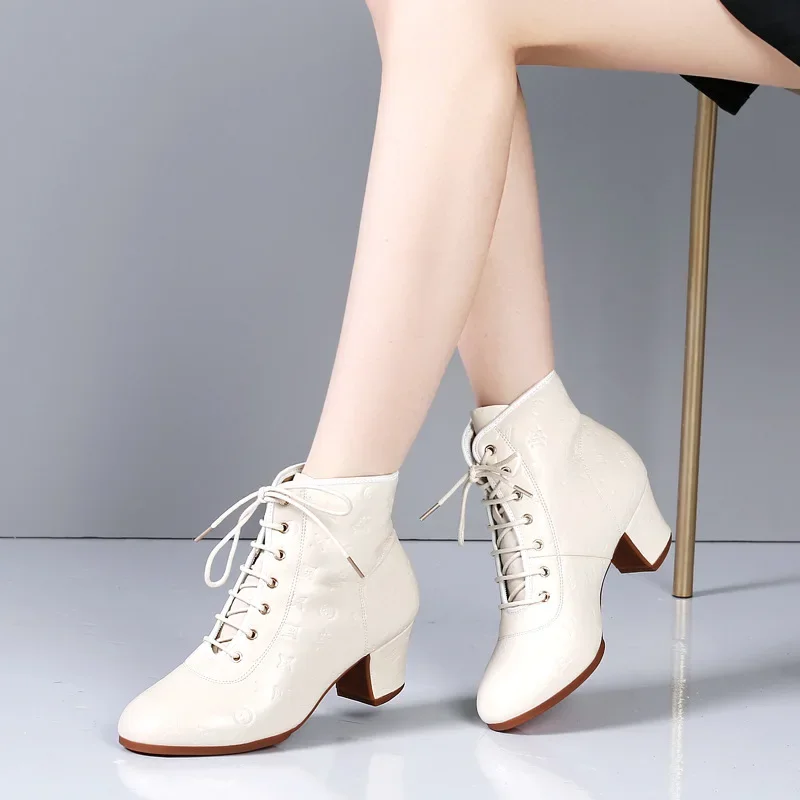 XIHAHA Cowhide Dance Boots Women Jazz High Quality Soft  High Heels Woman Ballroom Modern Ballet Shoe Ladies Dancing Boot