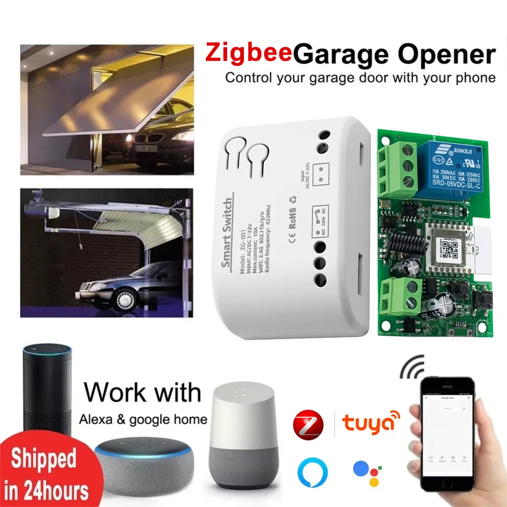 Zigbee Tuya Smart Garagentoröffner Schalter Schiebetor RF-Controller 7-32V 220V Fernbedienung Relais Verriegelung Selbstverriegelnd