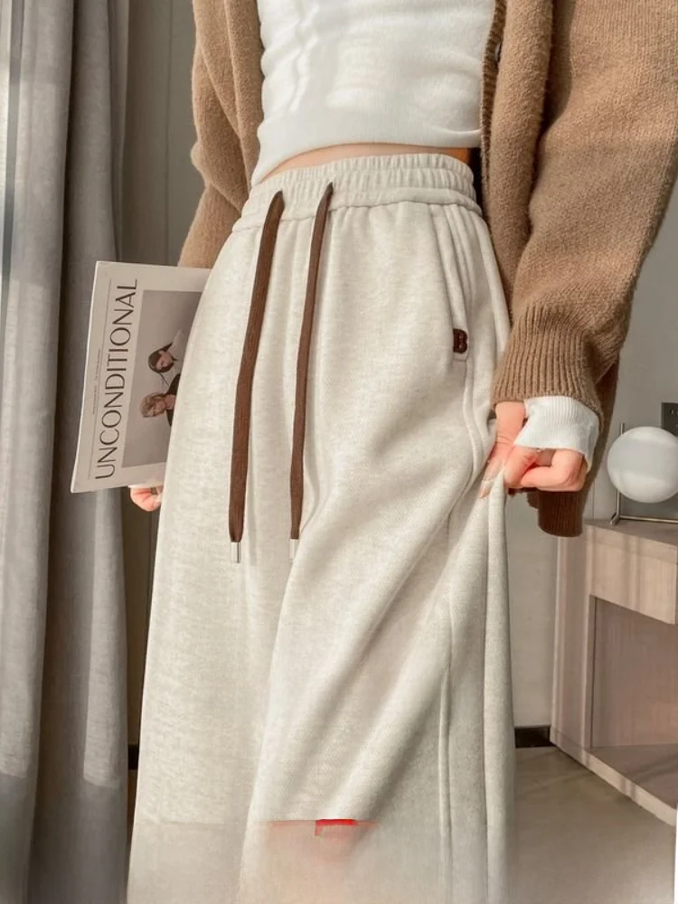 

Thiened Straight Leg Rice Noodle Pants Women's Fce High Waist Dra Slim Wide Leg Pants Commute Sle Pure Color