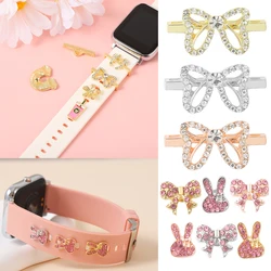 Silicone Watchband Charms para Iwatch, Cute Cartoon Bow-knot Rabbit Charms, Apple Watch Band, Jóias Strap Acessórios