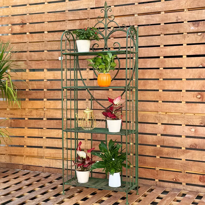 Retro old outdoor wrought iron multi-layer shelf green plant flower stand balcony garden garden flower display stand