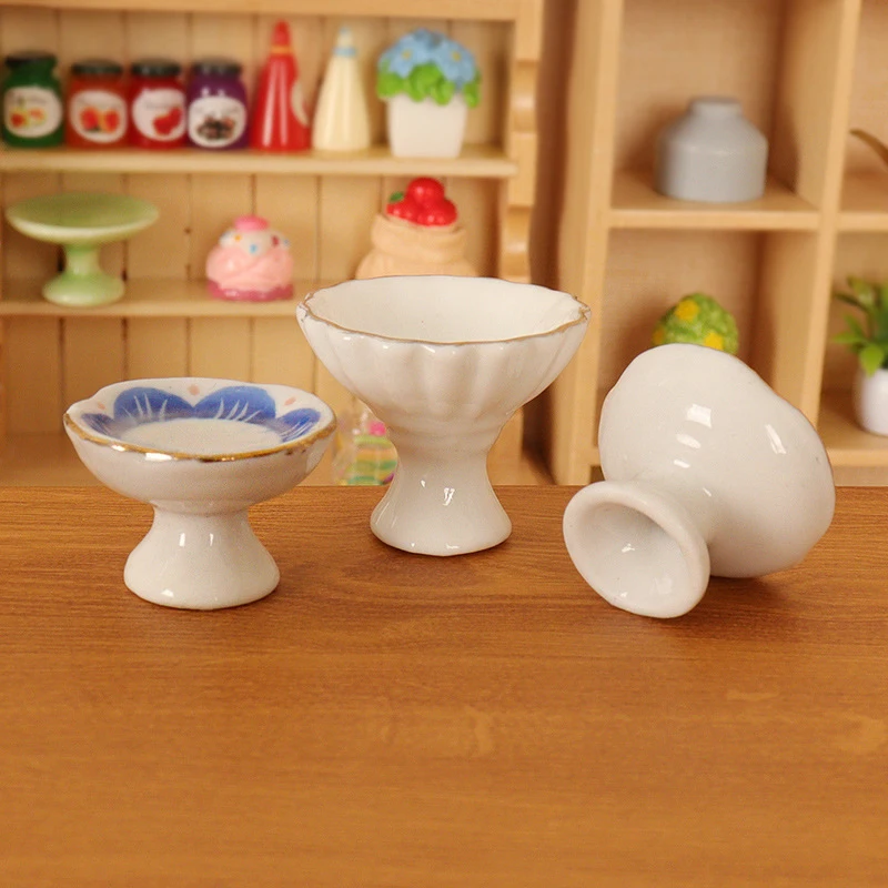 Mini Miniature Ceramic Plate Model Decoration Home Scene Fruit Plate Ornaments for Doll House Simulation Toy