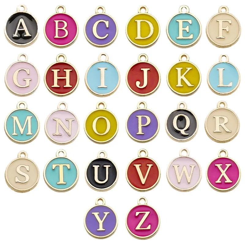 26pcs A-Z Letter Double Sided Drip Oil Enamel Alphabet Initial Letter Charms Pendant Handmade DIY Craft Making Accessories