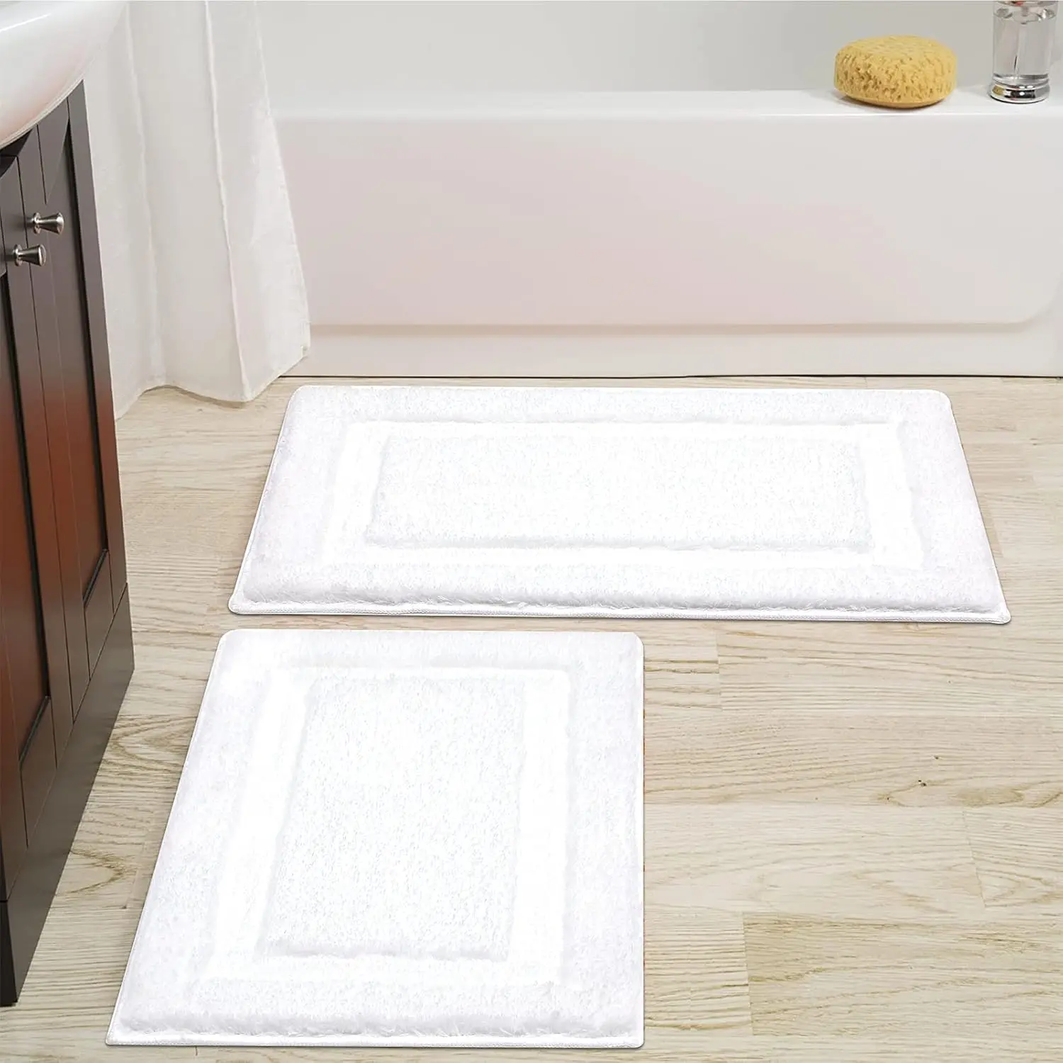 

Bathroom Rugs Sets of 2 Piece 32x20 inch, Absorbent White Bath Mats for Bathroom Non Slip, Soft Washable Bath Rugs for