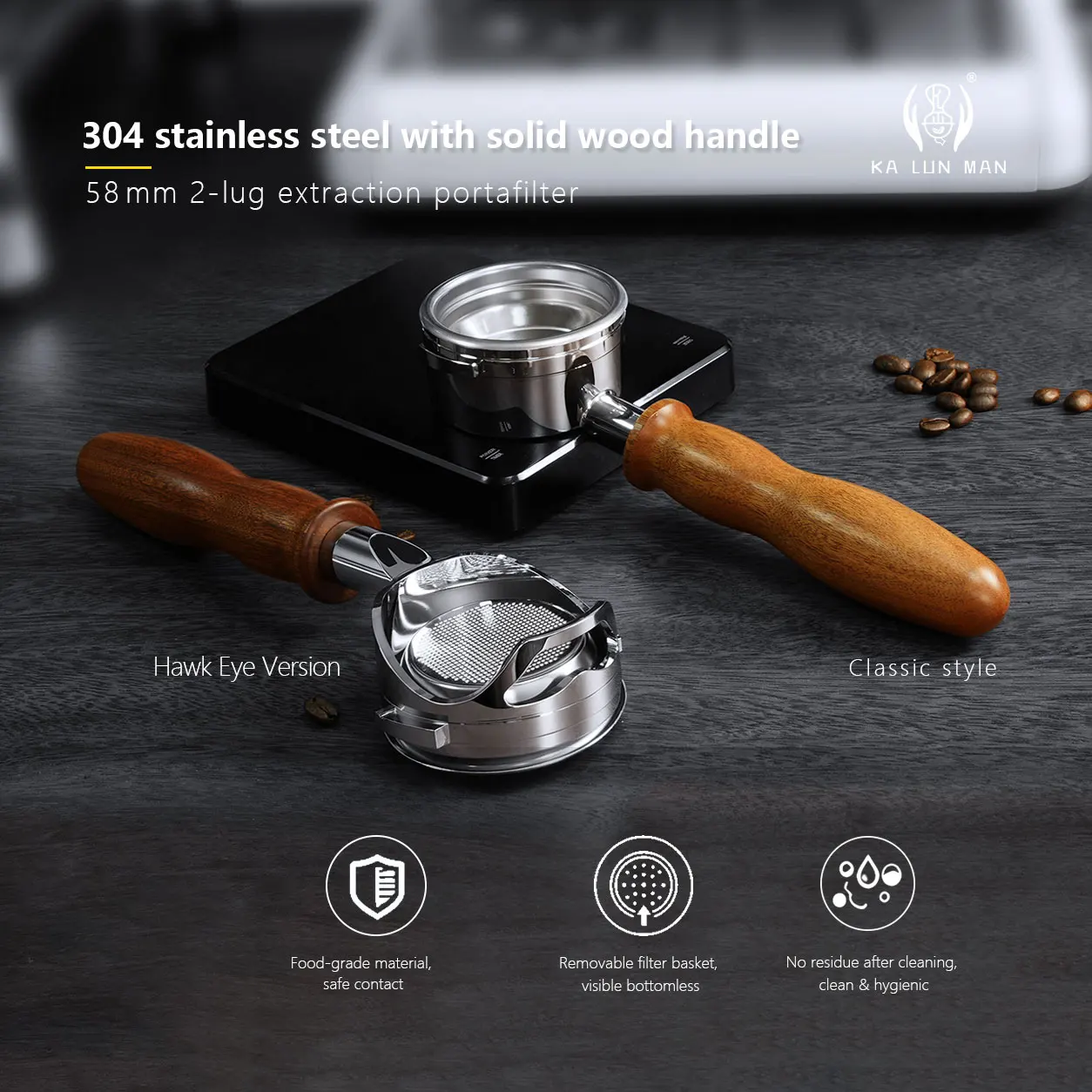 1Pc Espresso Bottomless Portafilter/304 stainless steel/inner diameter 58mm/2-Lug/detachable/Suitable for WPM