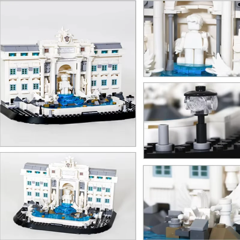 Kit de construção de modelo de fonte romana trevi, 650 peças, ponto de referência mundial, brinquedo educacional infantil para presente de aniversário, arquitetura italiana