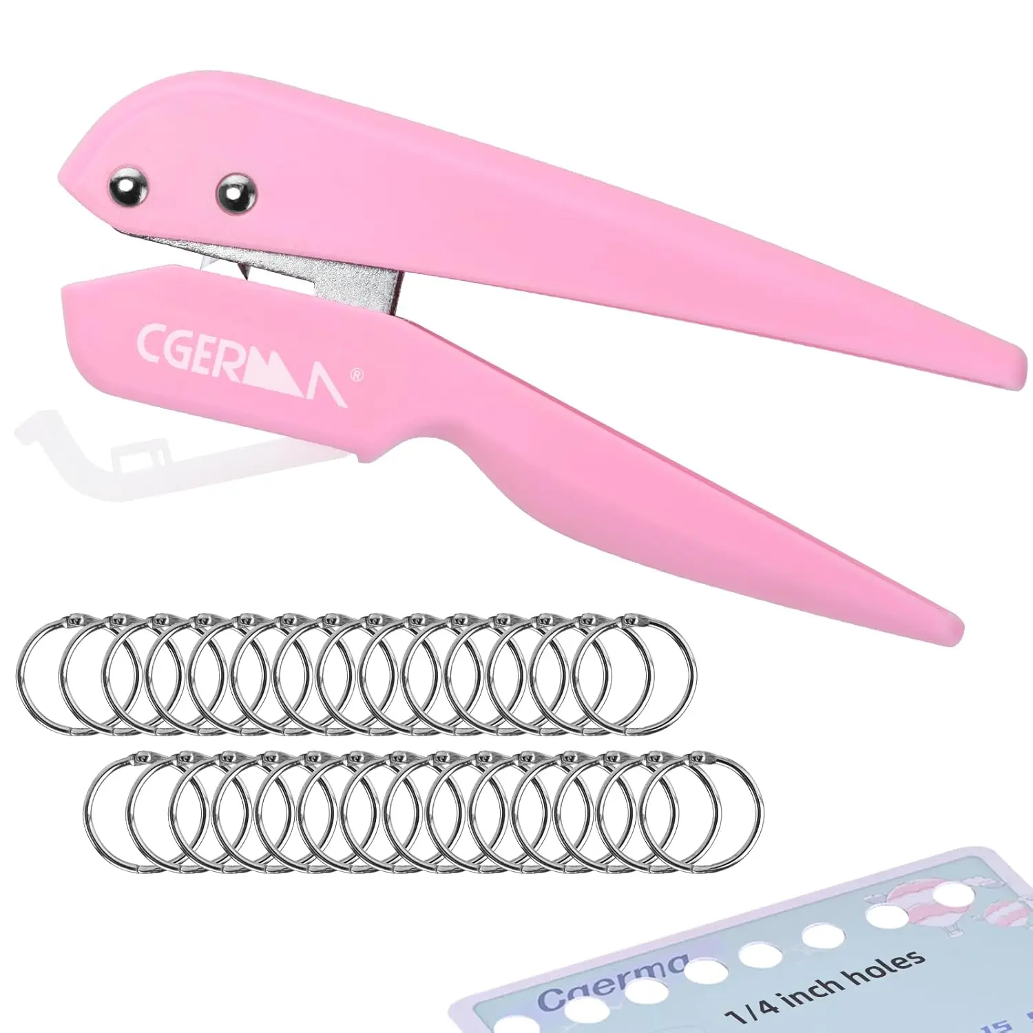 

Pink Single Hole Punch with 30 Binder Rings, 1/4 Inch Holes, Saves Effort, Handles 15 Sheets
