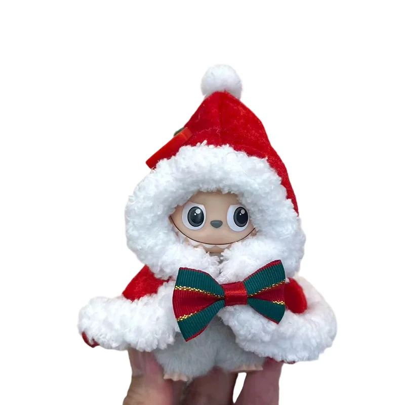 Apenas roupas labubu 4.0 10cm roupas de boneca conjunto de natal quarta geração mini labubu boneca conjunto de roupas presentes do festival sem boneca