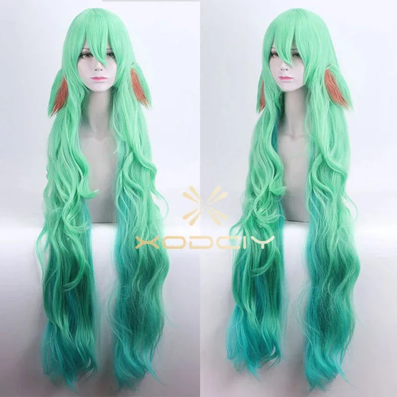 

Game LOL women Soraka cosplay wig Star Guardian green Synthetic Hair Wig With Ears + Wig Cap