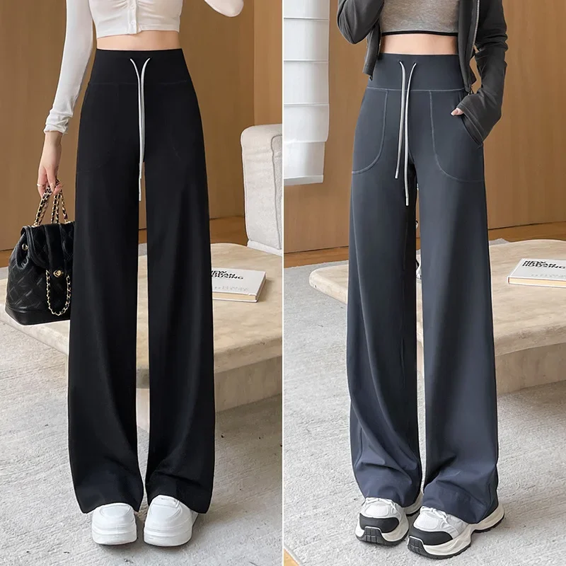 Open-Crotch Pants Nylon Straight-Leg Pants Women\'s Outer Wear Autumn and Winter High Waist Dropping Straight Pocket Shark