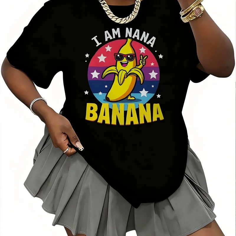 I Am Nana Banana Women's T-Shirt 100% Cotton Fun Print Short Sleeve Top Casual Round Neck Tee S-5Xl