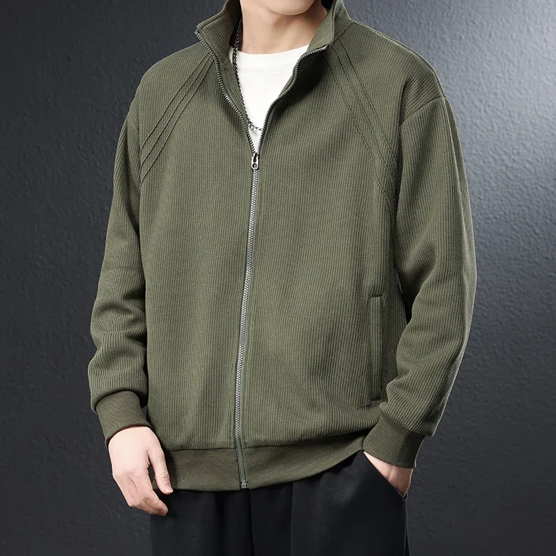 

2024 Men's Spring Autumn New Fashion Loose Sweater Coats Male Solid Knit Cardigan Jackets Men Leisure Stand Collar Overcoats P07