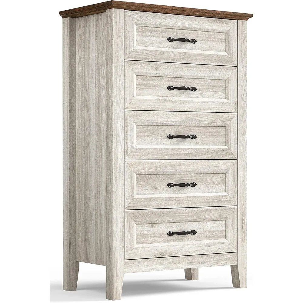 

Dresser for Bedroom, 5 Drawer Dresser with Metal Handles, Chest of Drawers, Tall Dresser for Living Room, Entryway