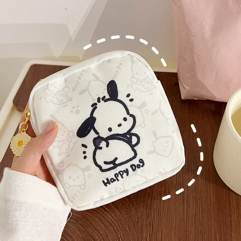 Sanrio Pochacco Anime Figures Kawaii Girls Sanitary Napkin Storage Bag Cartoon Pattern Mini Coin Purse Portable Cosmetic Bag