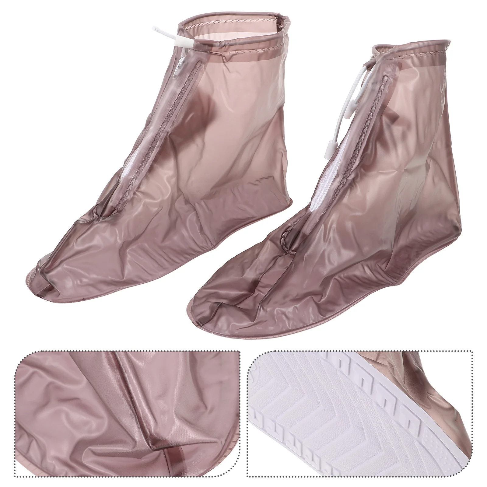 

1 Pair Waterproof Pvc Shoe Covers Reusable Non-Slip Zipper Closure Portable Cycling Outdoor Hiking Rainproof Overshoes Thickened