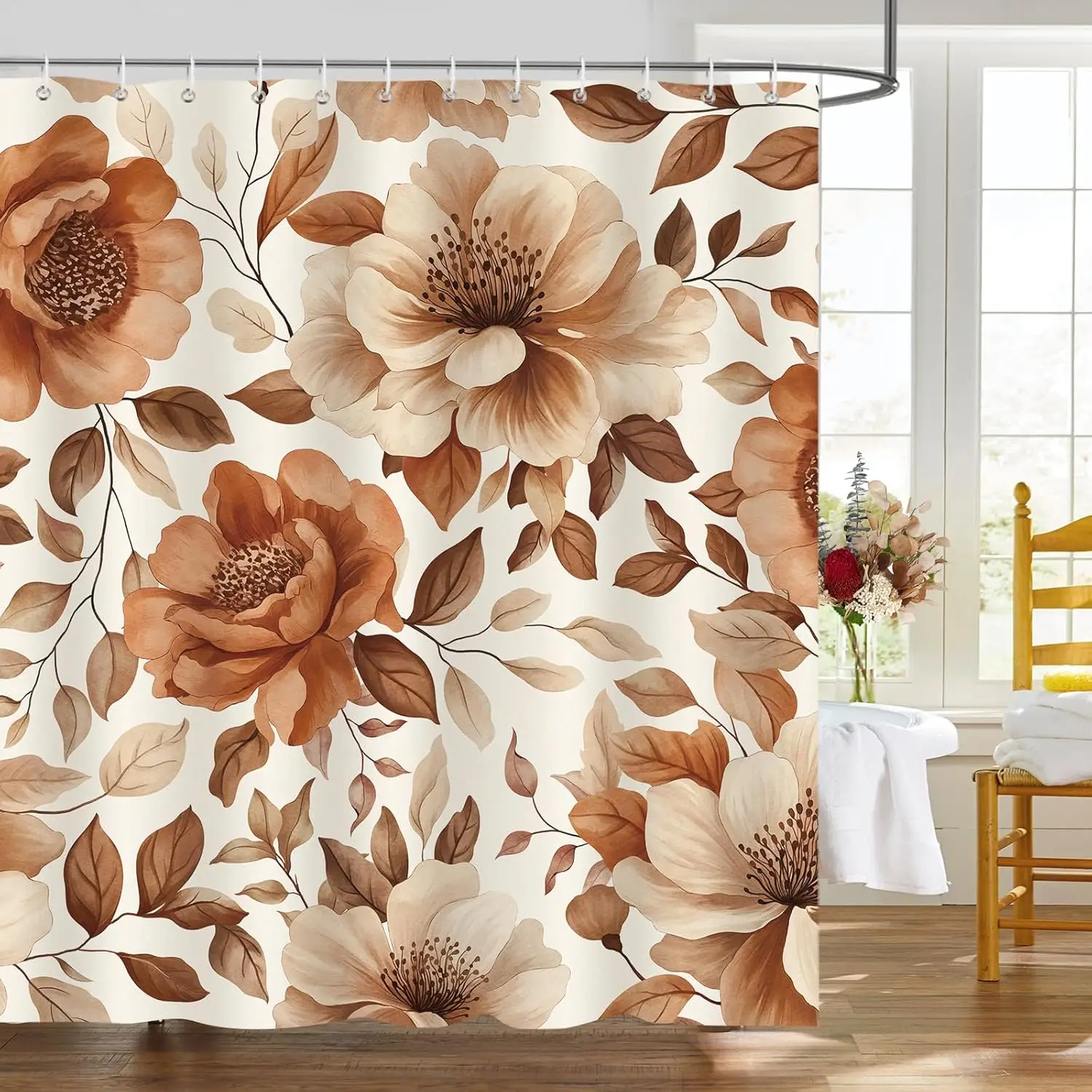 

Комплект занавесок для душа с цветочным принтом, винтажный ботанический принт, полиэфирная ткань с крючками для декора ванной комнаты