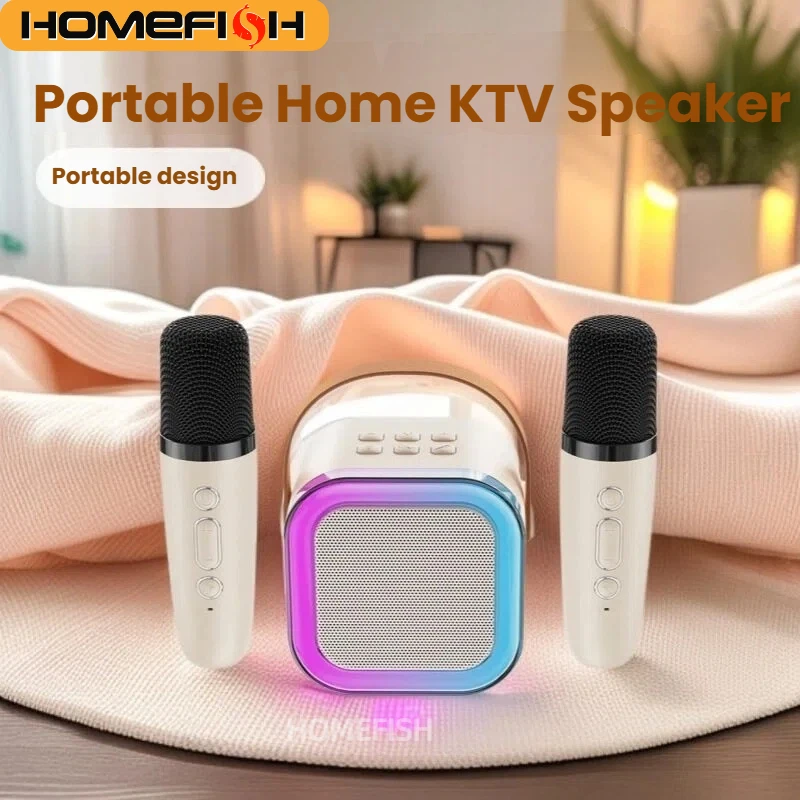 HOMEFISH-máquina de Karaoke K12, sistema de altavoces PA portátil 5,3 con 1-2 micrófonos inalámbricos, canto familiar en casa, regalos para niños