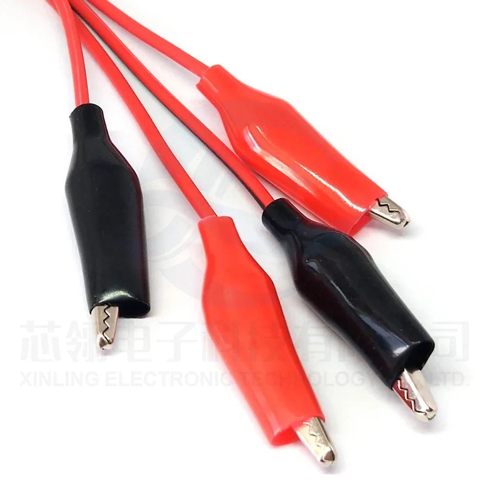 Double-ended crocodile clip cable, crocodile clip to crocodile clip test cable, red/black 2 wires, 4 clips, 1 meter long