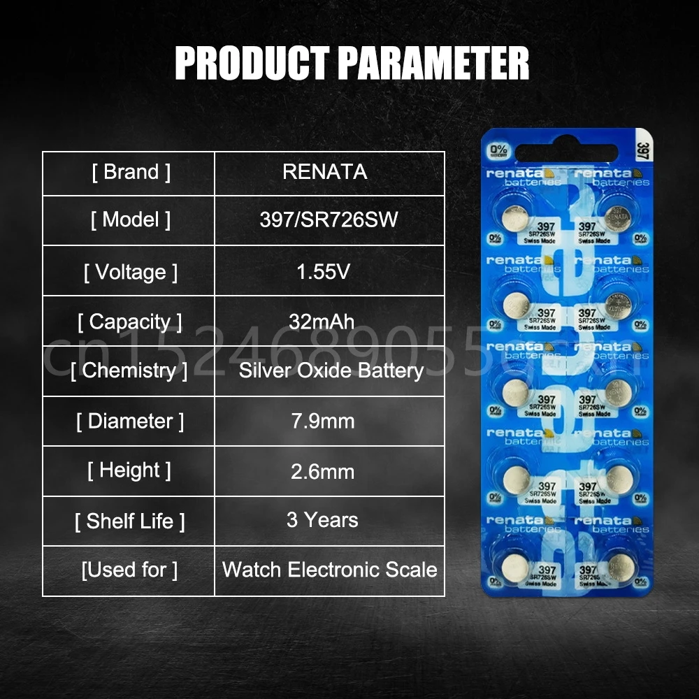 Renata 397 SR726SW AG2 LR726 1.55V Silver Oxide Watch Battery 396A SR726 for Scale Calculator Swiss Made Button Coin Cells