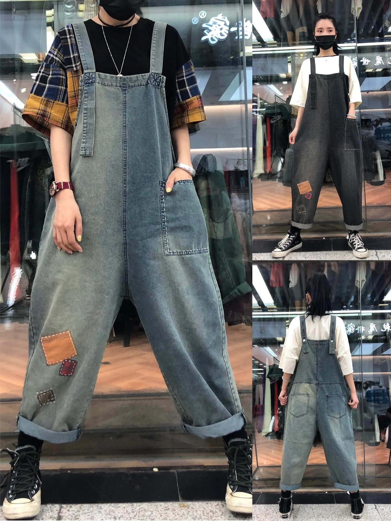 

Модные повседневные джинсовые комбинезоны в стиле ретро в стиле пэчворк, женские комбинезоны 2020, новые модные скрывающие брюки с мясом, весенний сезон