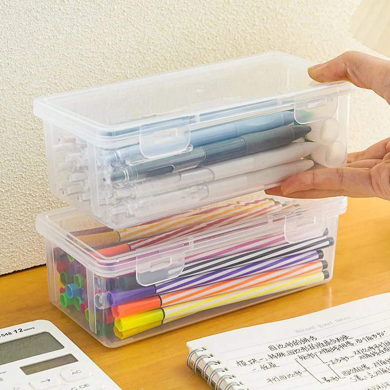 1PC Large Capacity Plastic Pencil Box Stackable Translucent Clear Pencil Box Office Supplies Storage Organizer Box