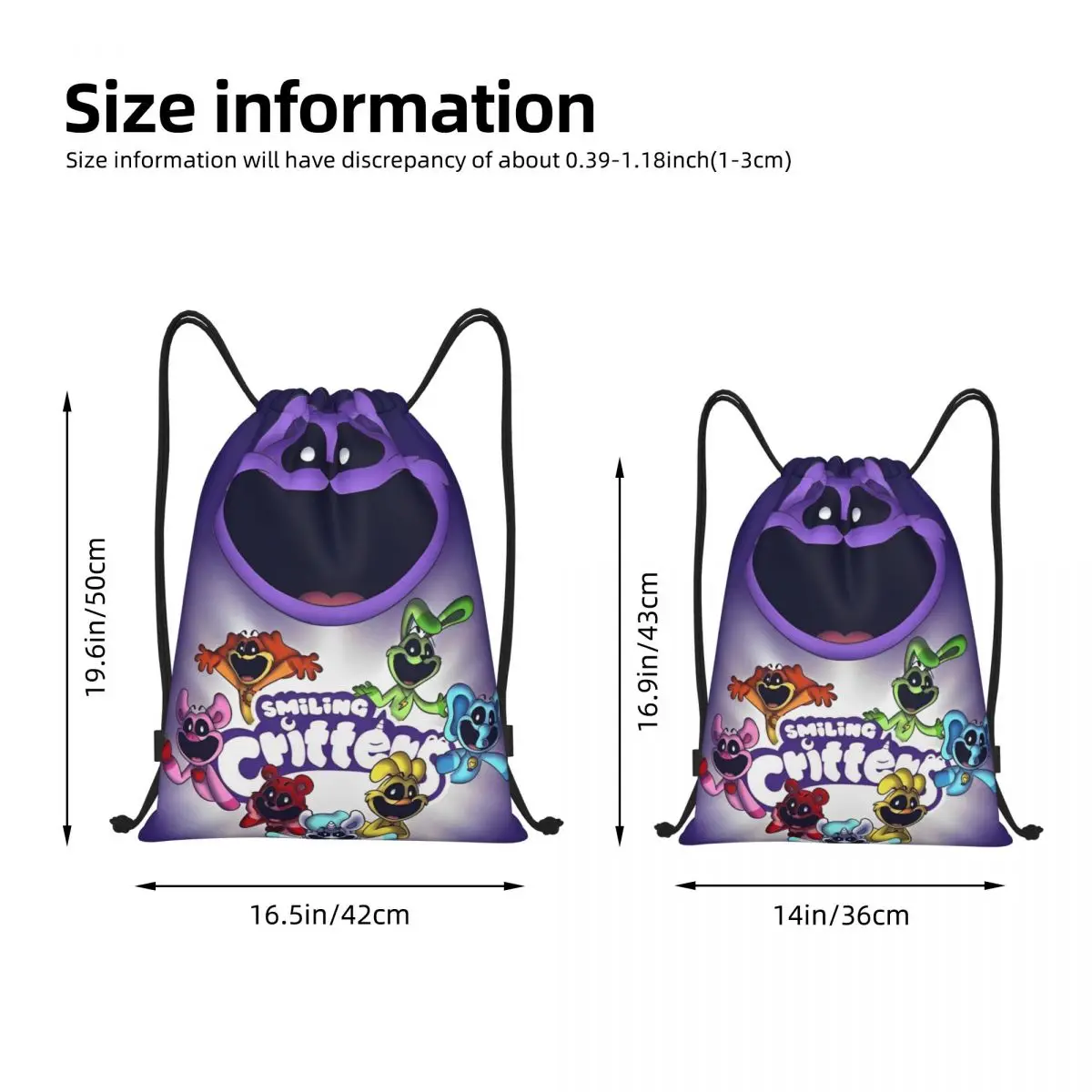 Smiling Critters Game Cartoon Bag Drawstring Backpack Sports Gym Sackpack String Bags for Cycling