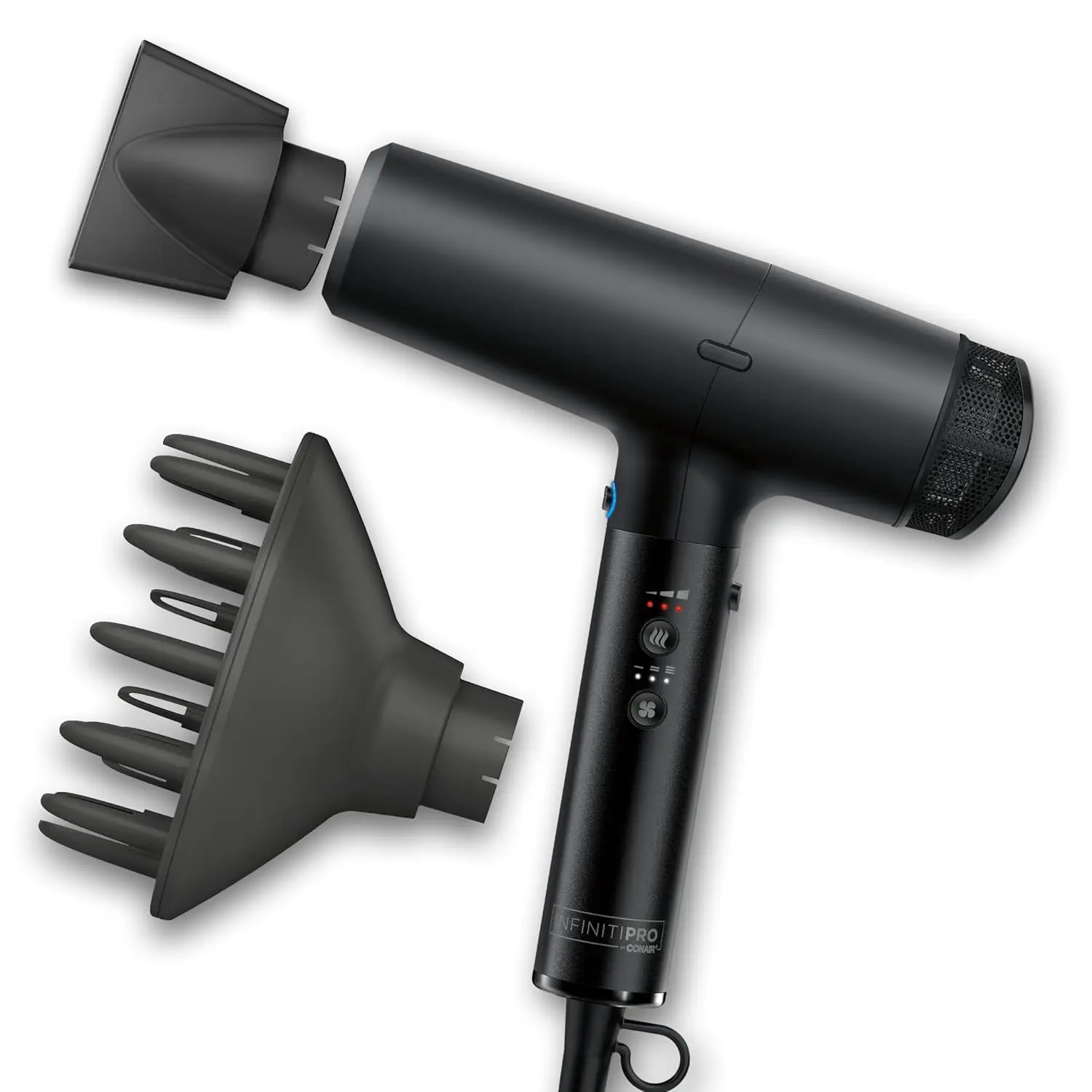 Professional Ionic Hair Dryer with Diffuser & Concentrator, 5X Faster Drying, 90,000 RPM, Anti-Frizz, Black