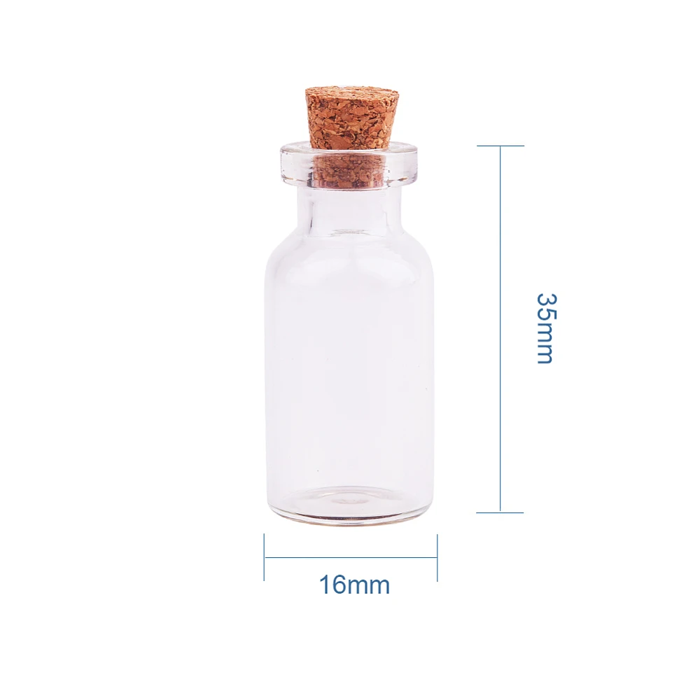 1 Box 14 Pcs Mini Tiny Message Glass Jars Bottles Cork Stoppers and Eye Screw for DIY Arts Size 35x16mm Sets