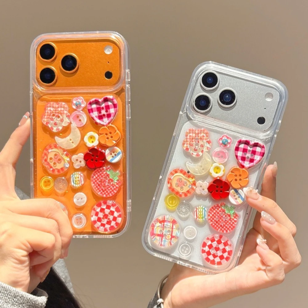 Cute Button Strawberry Phone Case for iPhone 17 Air 14 15 16 11 12 13 Pro Max 14 15 16 Plus Silicone Shockproof Protector Cover