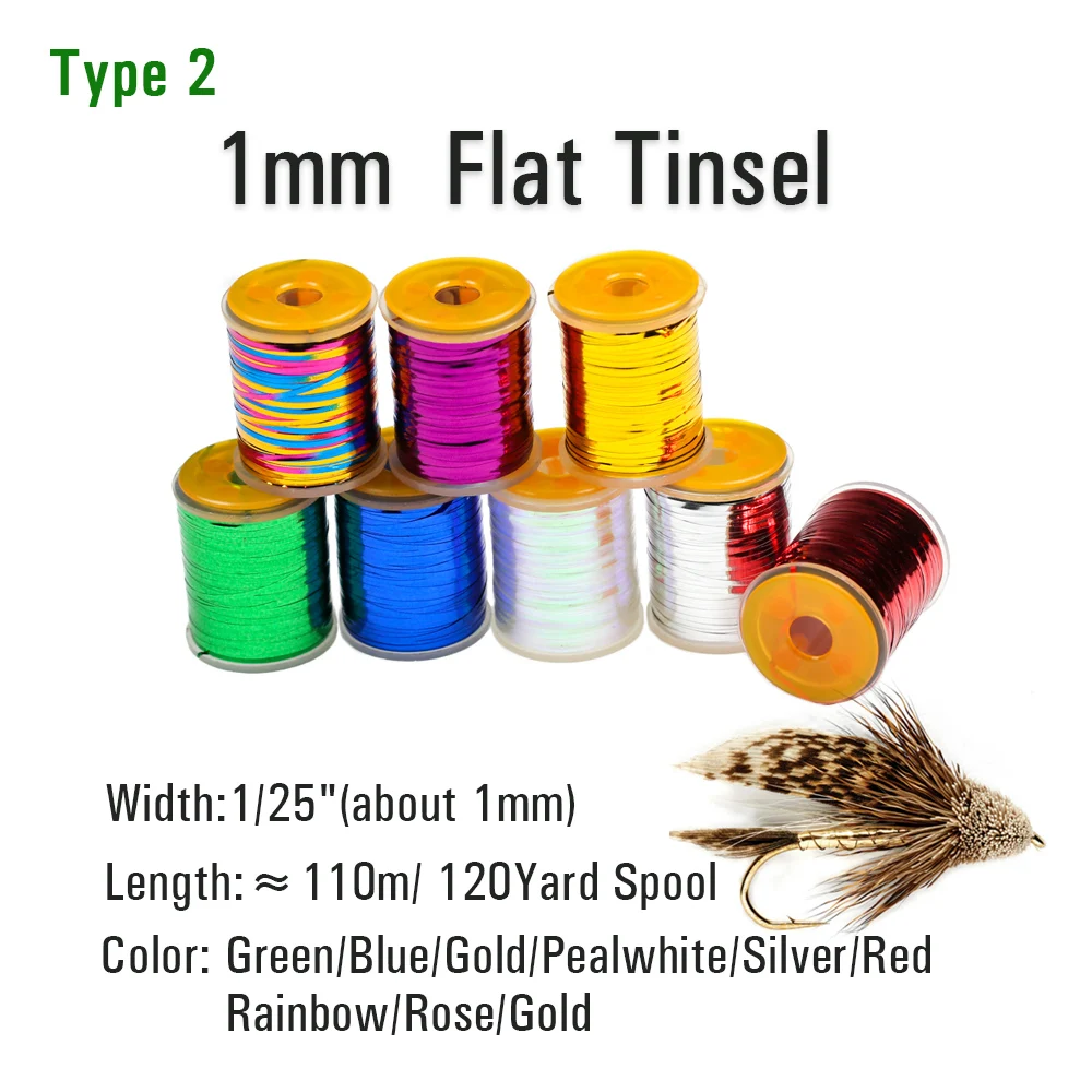 2 Stück 0,3mm/1mm Holographisches Lametta Flaches Mylar-Tinsel-Flashband für Buzzer, Midges, Streamer, Flashback-Nymphen – Detail 3