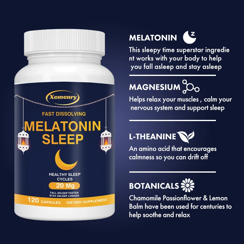 

Melatonin 20 Mg Capsules | Nighttime Sleep Aid for Better Sleep and Better Sleep Vegan, Gluten-free, Non-GMO for Adults